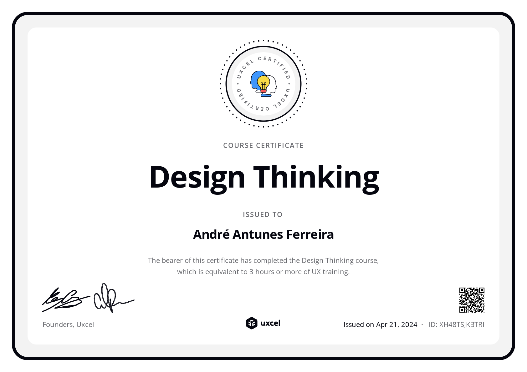 André Ferreira's certificate